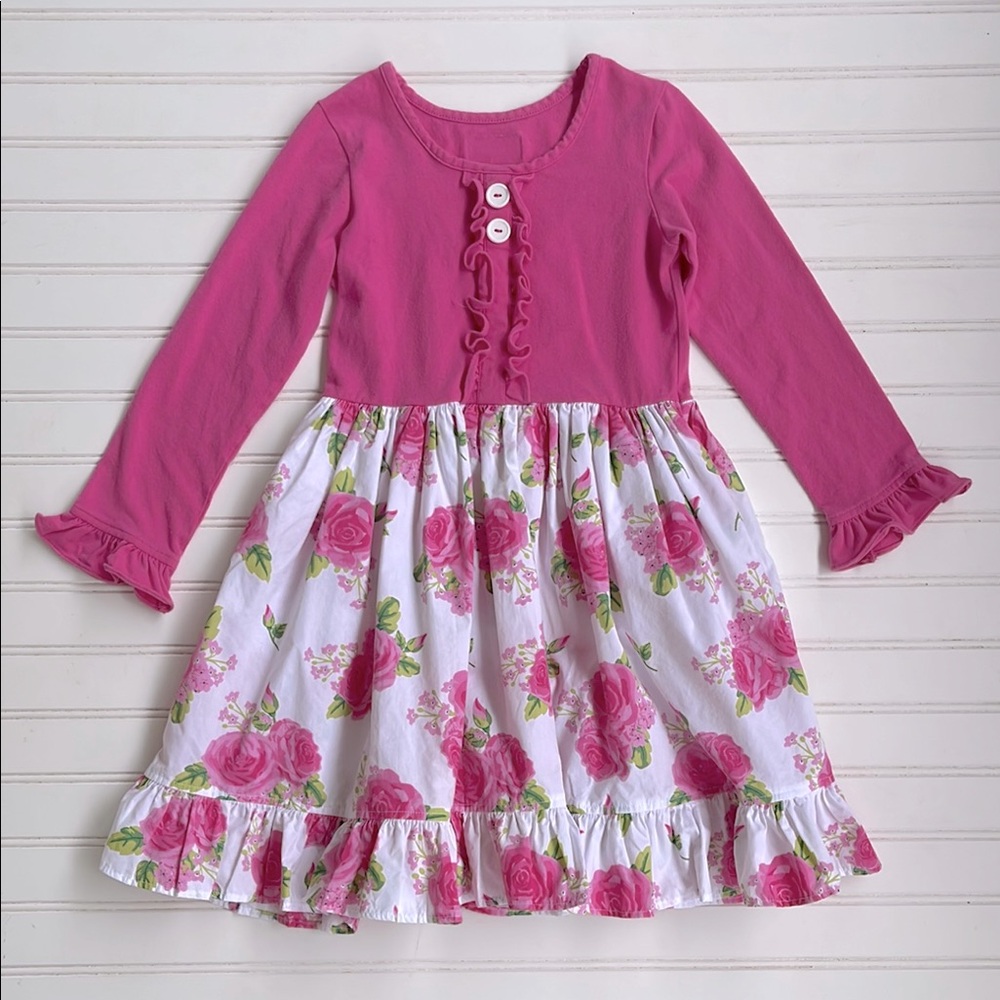 ELEANOR ROSE EUC Rose Print Ruffle Long Sleeve Cottagecore Dress